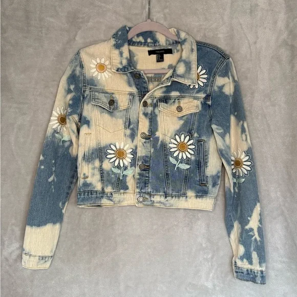 Forever 21 Floral Tie-Dye Denim Jacket - Picture 1 of 5